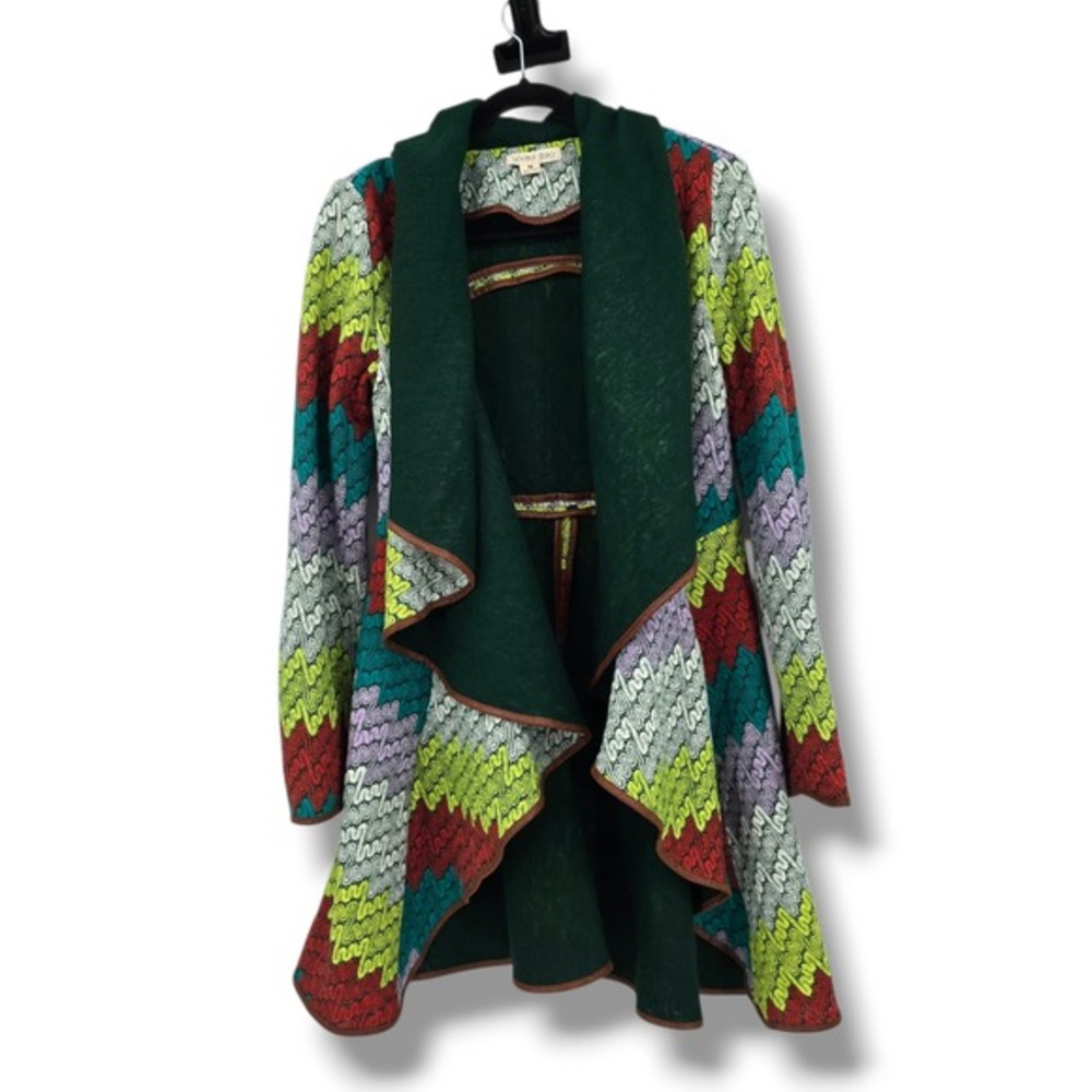 Double Zero Boho Y2k Waterfall Cardigan Sweater Geometric Pattern‎ Size Medium